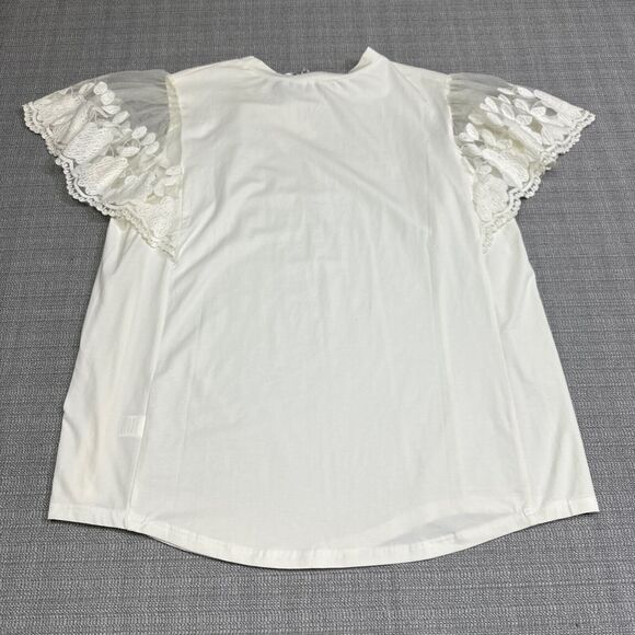 Davi & Dani Shirt Womens‎ 2XL Ivory Tulle Puff Sleeve Embroidered Fairy Feminine - Picture 5 of 9
